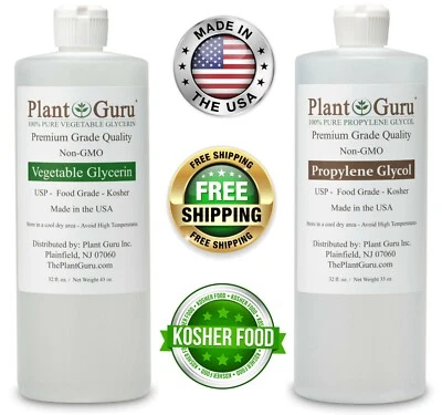 PLANT GURU Vegetable Glycerin Propylene Glycol 32 oz Each USP 99.9 % Pure Food Grade VG PG