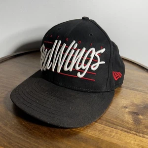 New Era Detroit Red Wings Hat Cap Adjustable Snapback Black Red NHL Spell Out - Picture 1 of 10