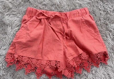 Pantalones Cortos BeBop Para Mujer Rosa Mediano 2" Entrepierna Mezcla de Lino con Dobladillo de Encaje Foto 1 de 3