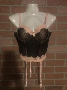 Donna Loren Pink And Black Bustier Corset Size 34 C Garter Belt - Picture 1 of 6