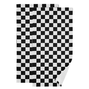 Black and White Checkered Hand Towels for Bathroom 2 PackMicrofiber Soft Abso... - Picture 1 of 7