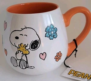 NWT Heavy Peanuts Snoopy & Woodstock Hearts Flowers Large 20oz Stoneware Mug - Picture 1 of 7