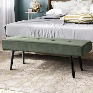 Entryway Green Bench for Bedroom Modern Ottoman End of Bed Corduroy Padded Bench - Picture 1 of 8