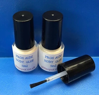 2 x 5ml PROS AIDE COLLA CORPO SFX/GLITTER TATUAGGIO/FESTIVAL VISO/ADESIVO COSMETICO