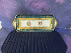 Limoges Rehausse Main Mint Or Blue Gold Giletes Limoges Cake Tray 15" - Picture 1 of 5