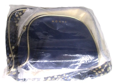 NUEVO ~ Juego de 3 bolsas organizadoras de viaje para maquillaje artículos de tocador azul marino y dorado Foto 1 de 2