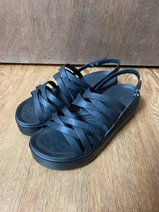 Crocs Brooklyn Women's Strappy Low Wedge Sandals Black Chai Size 8 - Picture 1 of 13