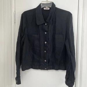 Vintage Talbots 100% Irish Linen Blazer Size 12 Black Button Coat Jacket - Picture 1 of 4