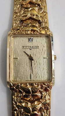 Vintage Wittnauer Gold-Plated Nugget Watch with Diamond – Serviced, Runs Great - Image 1 of 4