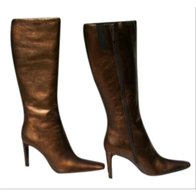 Bota Donald Pliner Bronce Alta Costura Cuero Metálico Antiguo Cremallera Completa Nueva con Etiquetas $425 Foto 1 de 4