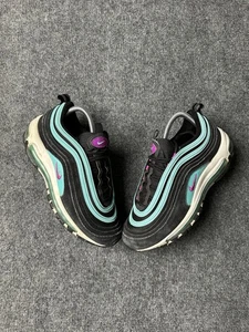 Young Sneakers Nike Air Max 97 Black Suede Aqua Blue Lace Up Low Top, Size 7Y - Picture 1 of 8