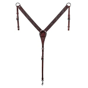 HS Hilason Western Horse Genuine Leather Headstall Breast Collar Brown Floral - Picture 1 of 8