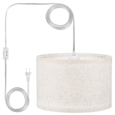 Pendant Light 15ft Rope Cord Hanging Lamp Linen Fabric Shade E26 Bulb Beige - Image 1 of 4