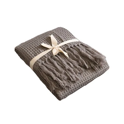 Herbst Strickdecke Sofa Dekoration mit Fransen für Zuhause Schlafzimmer (grau) - Bild 1 von 4