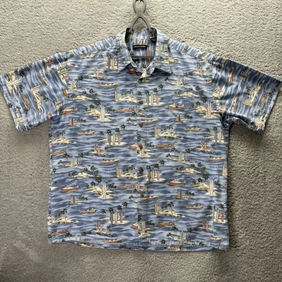Camisa Pierre Cardin Para Hombres XL Hawaiana Botones Botes Tabla de Surf, Árbol 100% Algodón Foto 1 de 4