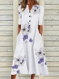 COZY NWT White Purple Floral Butterfly Maxi Dress Size M / 6 Flowy Boho Coastal - Picture 1 of 14