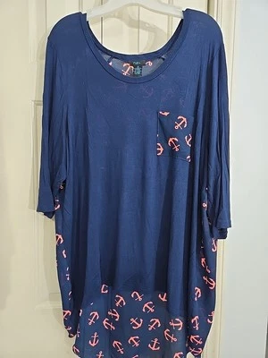 Rue21 Tunic Blouse Womens Blue 2X Naval Anchor Pocket Round Neck - Image 1 of 4