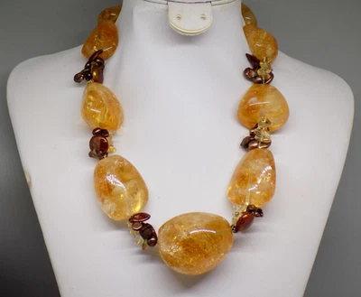 Colar DEB GUYOT grande robusto citrino dourado pérola de cobre prata esterlina 16"+ - Imagem 1 de 4