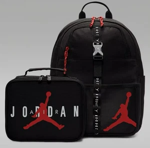 NUOVO Autentico Air Jordan Zaino Porta Pranzo per Bambini Nero Rosso Scuola Ragazza Ragazzi - Foto 1 di 7