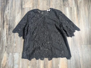 Eri + Ali Anthropologie Womens Top Large Suzy Black Crochet Lace Boxy Whimsigoth - Picture 1 of 5
