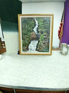 ARTE ORIGINAL ÓLEO PESADO SOBRE LIENZO ORIGINAL FIRMADO CASCADAS PENNSYLVANIA - Imagen 1 de 5
