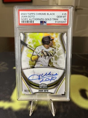 2023 Topps Chrome Black #WCAJS Juan Soto Ivory Autographs Gold Trim /25 PSA 10 - Image 1 of 2