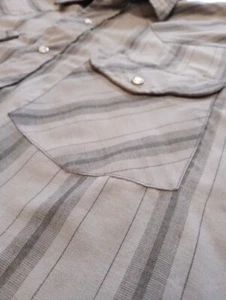 Vintage 1990s Striped Grey Sheplers Pearl Snap Short Sleeve Western Shirt (Lrg) - Picture 1 of 5