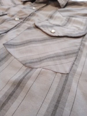 Vintage 1990s Striped Grey Sheplers Pearl Snap Short Sleeve Western Shirt (Lrg) - Image 1 of 4