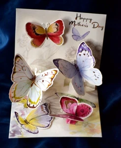 Mother's Day Pop-Up Butterfly Card, With Tab For Display. Up With Paper - Picture 1 of 9