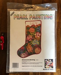 Christmas Stocking Kit Pre-printed Fabric Pearl Painting ORNAMENTS by Candamar - Picture 1 of 4