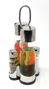 Menage Essig und Öl Spender Salz Pfeffer Set Edelstahl 210 Silber Glas Ölspender - Bild 1 von 6
