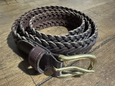 Cinturón De Colección Polo Ralph Lauren Talla 28 Tejido Trenzado Cuero Marrón Hebilla de Latón Usado en Excelente Condición Foto 1 de 4