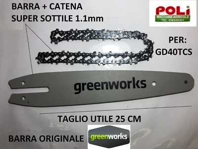 GREENWORKS GD40TCS MOTOSEGA A BATTERIA BARRA E CATENA CARVING 25 CM TAGLIO 1.1