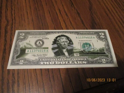 $2 2003  STATE COMMEMORATIVE COLORIZED BILL "ALASKA"    FEDERAL RESERVE NOTE - Image 1 of 4