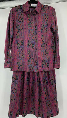 Vintage Deans of Scotland Blouse and Skirt Set Paisley Secretary Geek Size 8 - Image 1 of 4