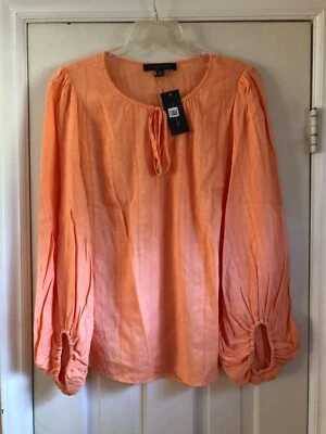 Camisa Tommy Hilfiger texturizada manga folhada camponesa, laranja, feminina GG, US$ 79 nova com etiquetas - Imagem 1 de 4