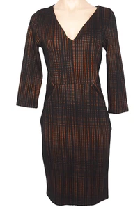 Veronika Maine Stretch Sheath Dress Long Sleeve Bronze Brown Black Size 8 AU - Picture 1 of 14