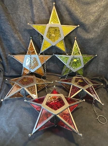 Moroccan Star Textured Panel T-Lite Candle Holder Lanterns Set of 6 - Picture 1 of 17