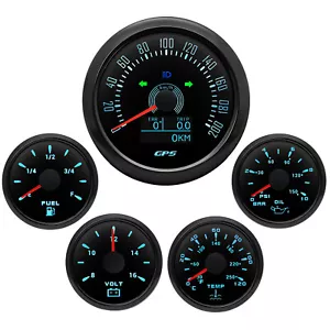 5 Gauge Set 85mm GPS Speedometer 0-200KM/H COG Trip Gauge With 52mm Fuel Gauge - Picture 1 of 19