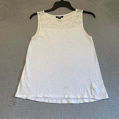 Chaps Lace Trim White Cotton/Modal Tank Top Size Small - Image 1 of 4