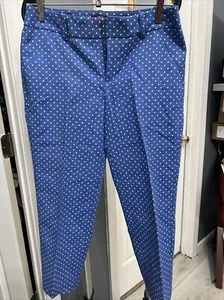 Merona Womens Straight Leg Ankle Crop Pants Blue Polka Dots Fit2 Sz 2 - Picture 1 of 5