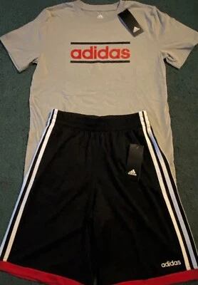 Nuevo con etiquetas Adidas Niños YMD Negro/Gris/Rojo/Blanco GRAN LOGOTIPO Conjunto de Pantalones Cortos Mediano Foto 1 de 4