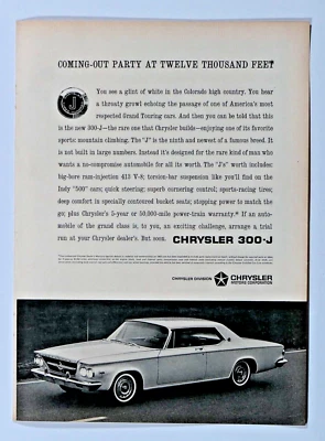1963 Chrysler 300 J Vintage Coming Out Party Original Print Ad 8.5 x 11" - Image 1 of 2