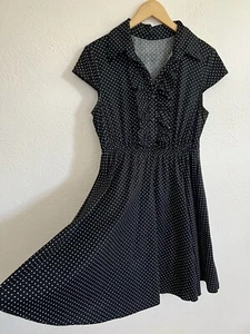 Vintage Retro Black & White Polka Dot Swing Pinup Dress w/ Tulle Costume Medium - Picture 1 of 7
