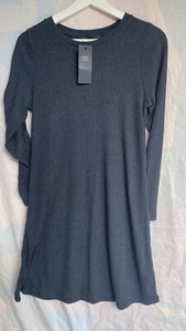 NEW M&S Jersey Ribbed Knee Length Swing Dress Size 8 Short UK Navy Blue - Picture 1 of 4
