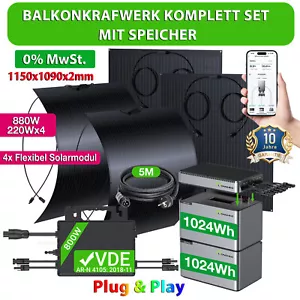 Balkonkraftwerk mit 2048Wh Speicher 880W Solaranlage Komplettpaket Komplett Set - Bild 1 von 23