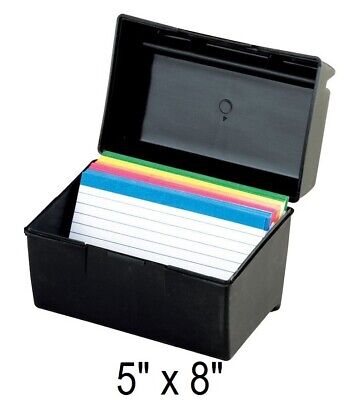 Oxford Plastic Index Card Box, Holds 500 Cards, Flip Top File, 5 X 8 , Black • 12.99$