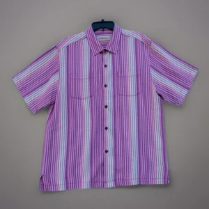 Tommy Bahama 100% silk Multicolored￼ striped Button up Shirt  Men’s size large￼ - Picture 1 of 7