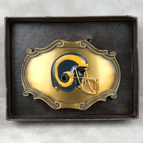 RARE Vintage 1978 RainTree Los Angeles Rams Helmet Brass Belt Buckle NFL Cover
