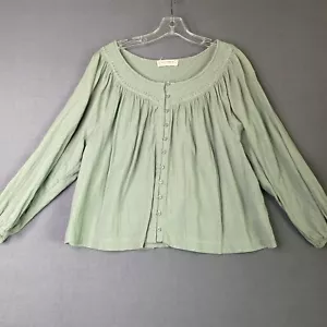 Lucky Brand Embroidered Peasant Blouse Women’s M Green Boho Chic Coastal Cowgirl - Picture 1 of 8
